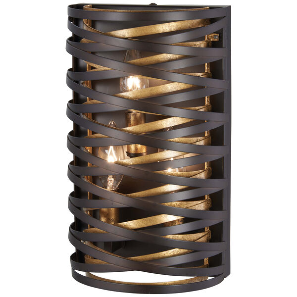 Vortic Flow Dark Bronze with Mosaic Gold Three-Light Wall Sconce, image 1