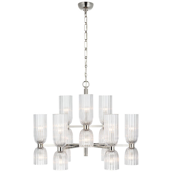 Asalea Medium Two-Tier Chandelier in Polished Nickel with Clear Glass by AERIN, image 1