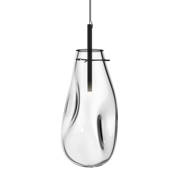 Liquid Satin Black Large LED Pendant with Clear Glass Shade, image 1