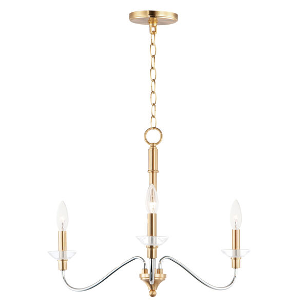 Clarion Polished Chrome and Satin Brass Three-Light Pendant, image 1