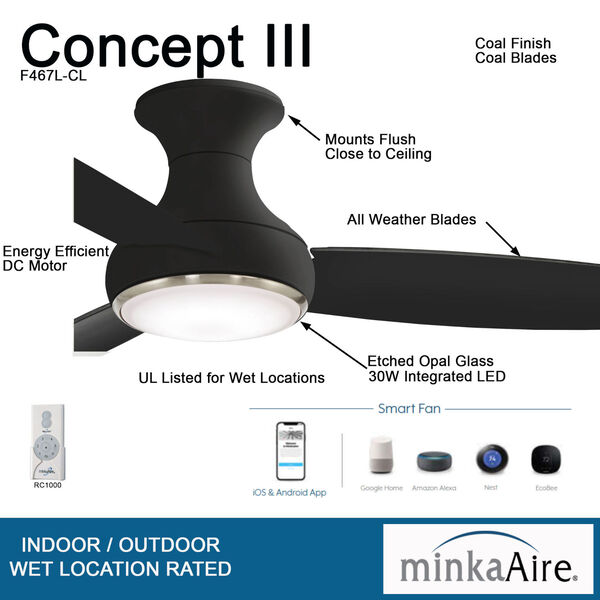Concept III Coal 54-Inch LED Smart Ceiling Fan, image 2
