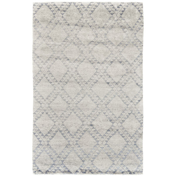 Abytha Diamond Hand Knot Wool Ivory Blue Rectangular: 9 Ft. 6 In. x 13 Ft. 6 In. Area Rug, image 1