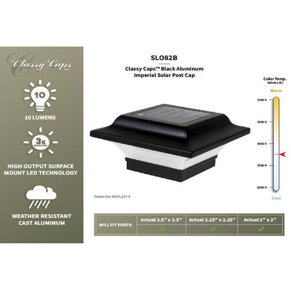Black Aluminum Imperial 2.5X2.5 LED Solar Powered Post Cap, image 6