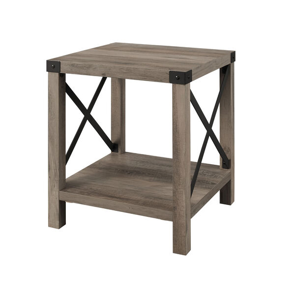 Metal X Rustic Wood Side Table , image 3