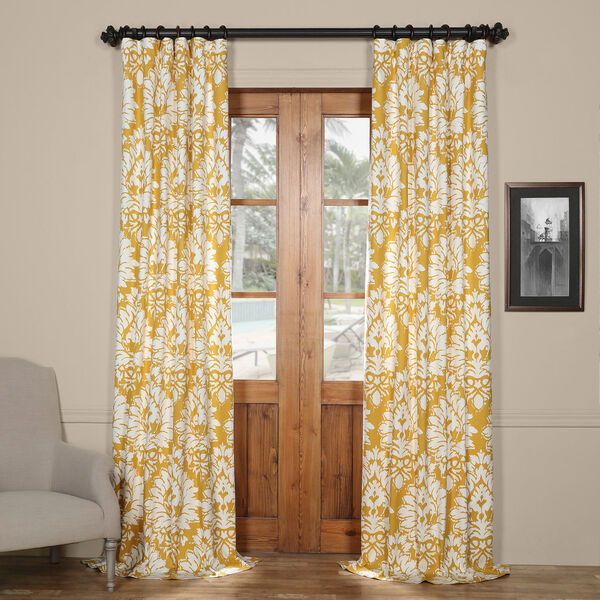 Sun Yellow Printed Cotton Single Panel Curtain 50 x 96, image 1
