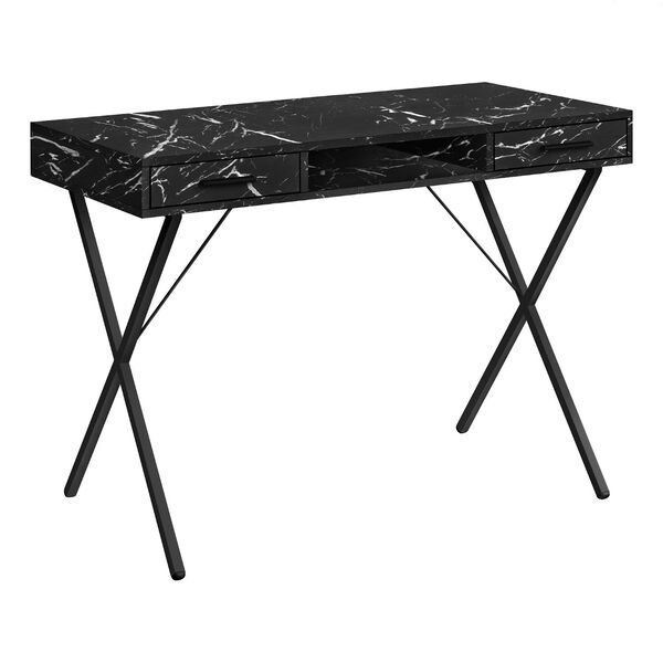 Black Marble Computer Desk with Two Drawers, image 1