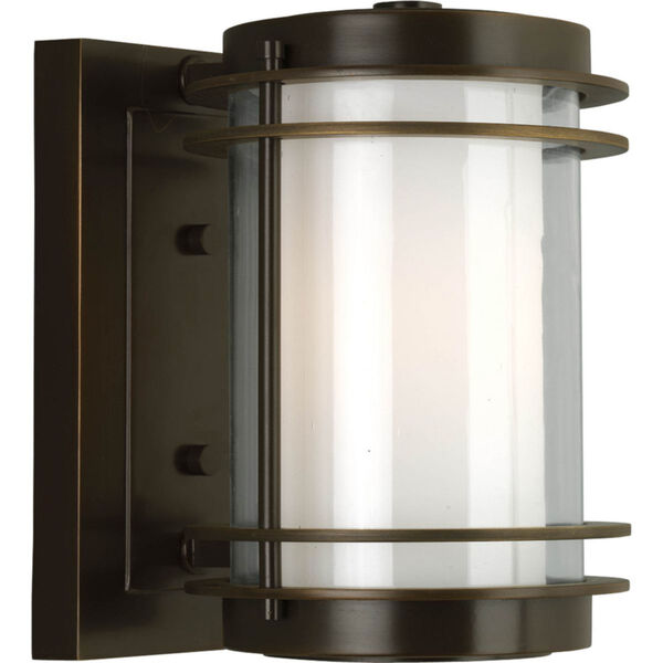 Penfield Oil Rubbed Bronze 9.75-Inch One-Light Outdoor Wall Lantern with Clear and White Opal Glass Cylinder, image 1