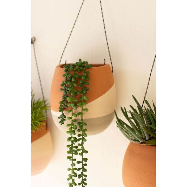 Clay Wall Pocket Planters with Wire Hangers, Set of Three, image 3