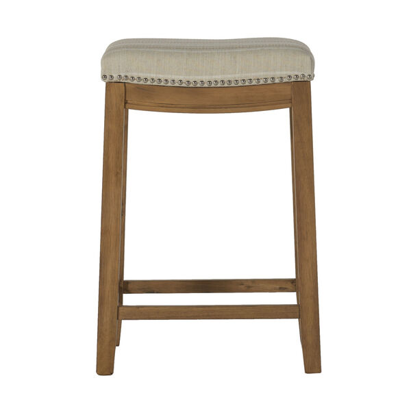 Hampton Linen Striped and Rustic Brown Counter Stool, image 1