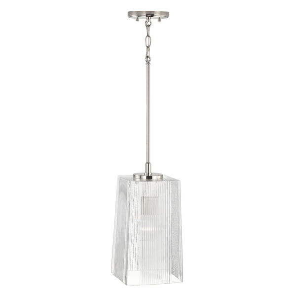 Lexi Polished Nickel One-Light Tapered Rectangular Pendant with Clear Fluted Glass, image 1