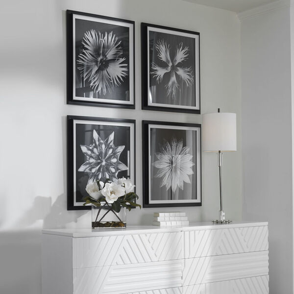 Contemporary Floret Black and White Framed Print, Set of 4, image 1