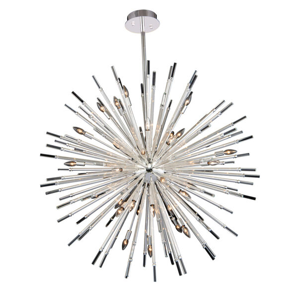 Sprazzo Polished Silver 36-Light Pendant with Firenze Crystal, image 1