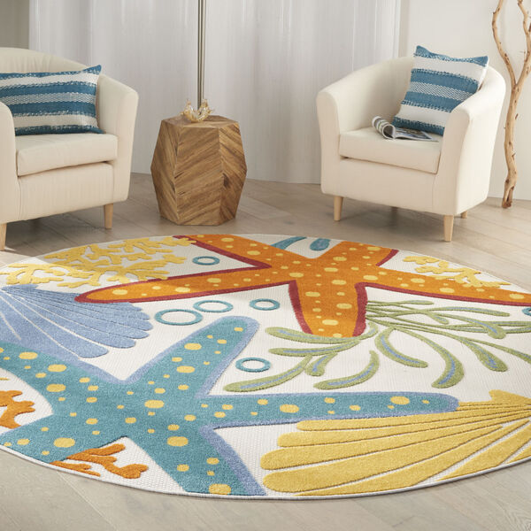 Nourison Aloha Orange And Blue 7 Ft 10, Round Outdoor Rugs 7ft