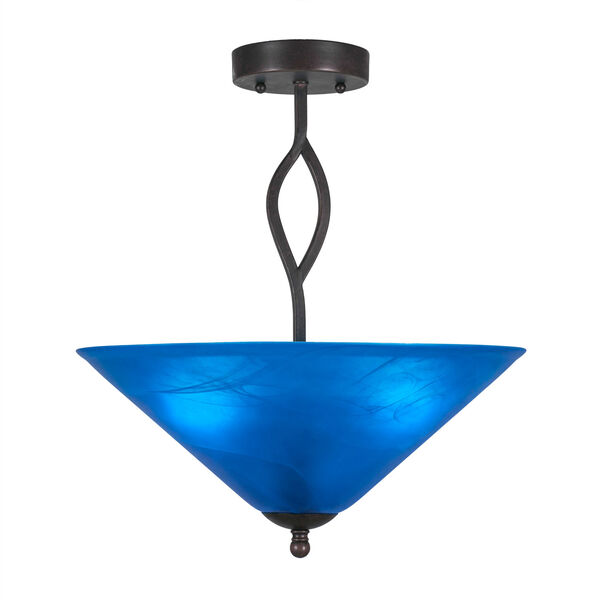 Revo Dark Granite Three-Light Semi-Flush with 16-Inch Blue Italian Glass, image 1