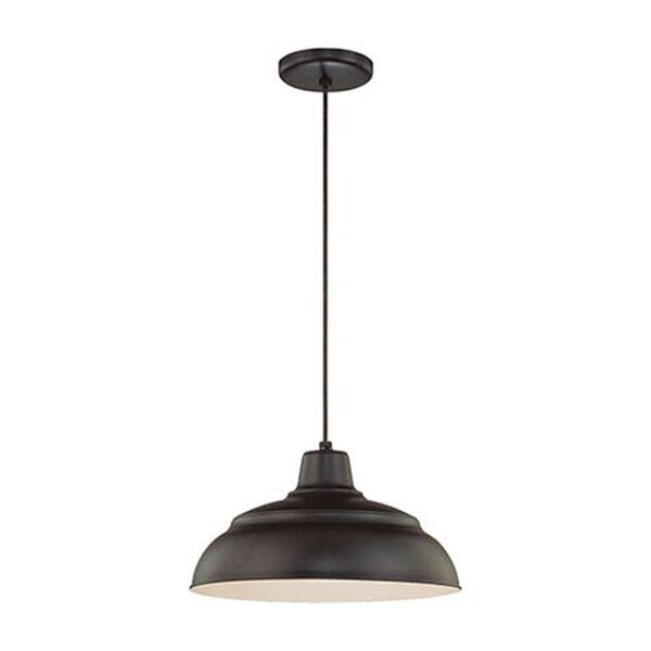R Series Satin Black 14-Inch Warehouse Cord Hung Outdoor Pendant, image 1