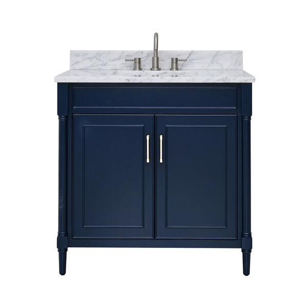 Bristol Navy Blue 37-Inch Vanity Set with Carrara White Marble Top, image 1
