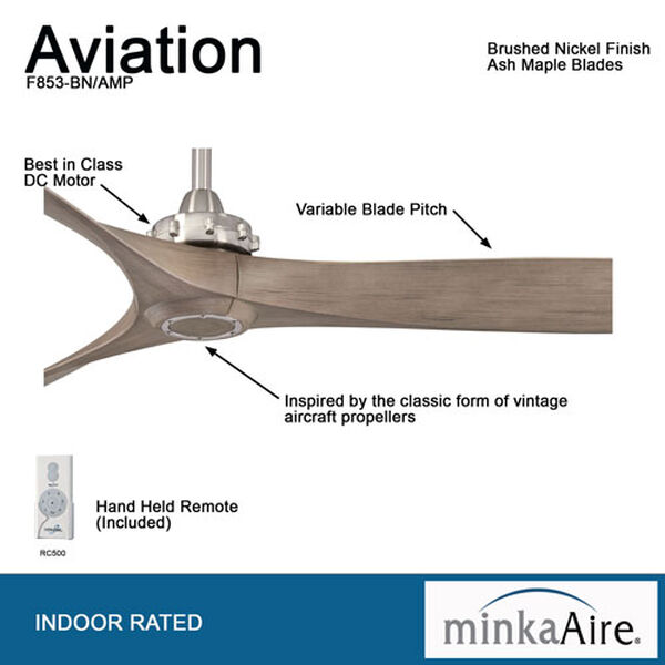 Aviation Brushed Nickel And Ash Maple 60-Inch Ceiling Fan, image 6