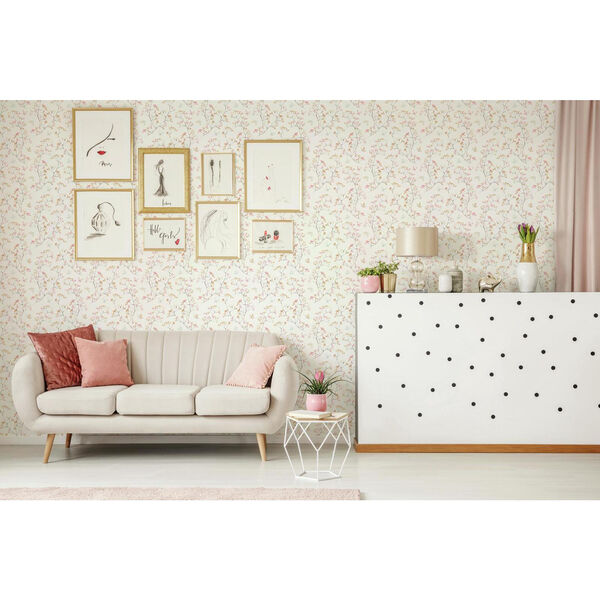 A Perfect World Peach and Aqua Watercolor Branch Wallpaper - SAMPLE SWATCH ONLY, image 6