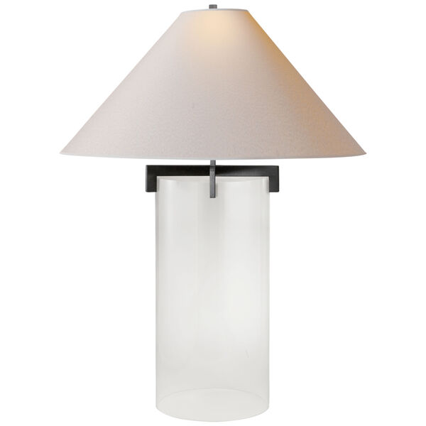 Brooks Table Lamp in Crystal and Aged Iron with Natural Paper Shade by J. Randall Powers, image 1