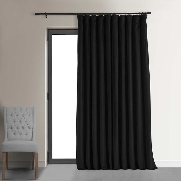 Signature Black Double Wide Velvet Blackout Pole Pocket Single Panel Curtain 100 x 84, image 1