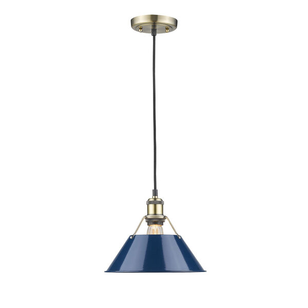 Orwell Aged Brass 10-Inch One-Light Mini Pendant with Navy Blue Shade, image 1