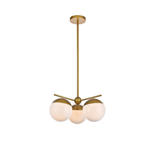 Eclipse Brass and Frosted White 21-Inch Three-Light Pendant, image 1
