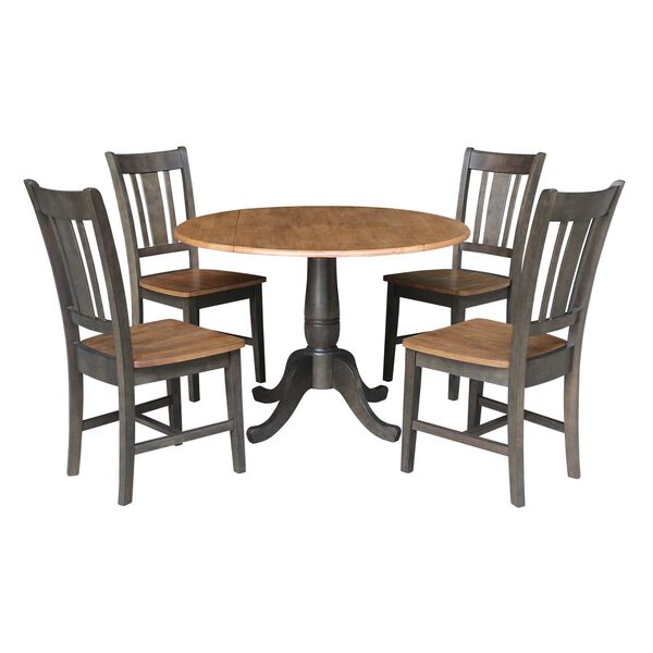 Hickory Washed Coal Round Dual Drop Leaf Dining Table with Four Splatback Chairs, 5 Piece Set, image 1