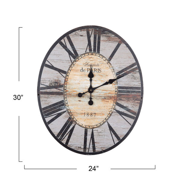 Grey Oval Distressed Wood Wall Clock, image 4
