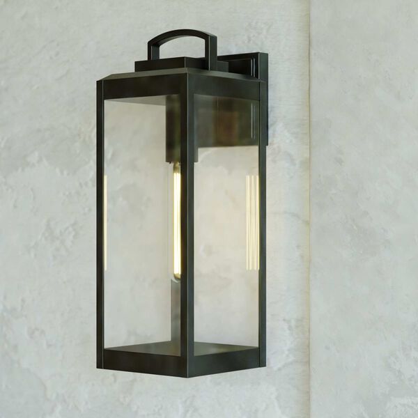 Kinzie Textured Black One-Light Dusk to Dawn Outdoor Wall Lantern with Clear Glass, image 2