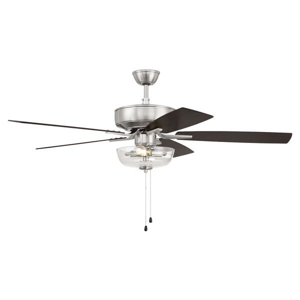 Pro Plus Brushed Polished Nickel 52-Inch Two-Light Ceiling Fan with Clear Glass Bowl Shade, image 5