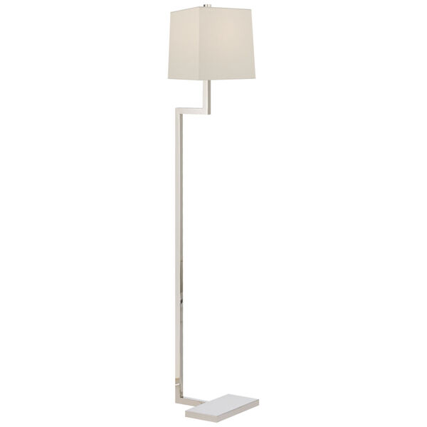 Alander Floor Lamp in Polished Nickel with Linen Shade by AERIN, image 1