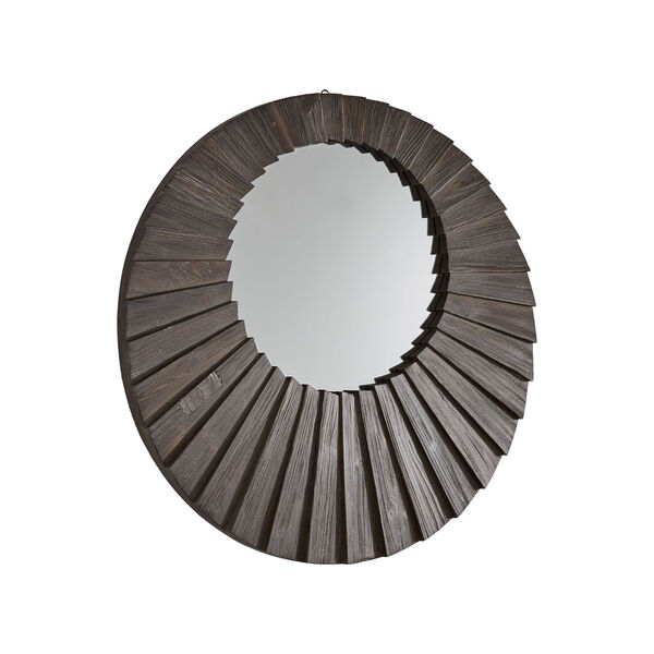 Virginia Dark Brown Reclaimed Wood 31-Inch Round Seashell Wall Mirror, image 2