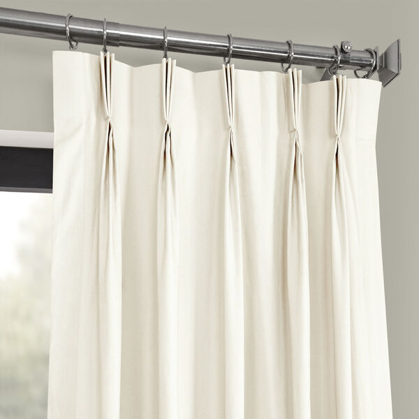 Ivory Solid Cotton Pleated Curtain Single Panel, image 2