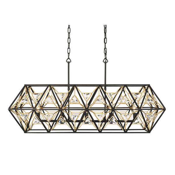Marcia Matte Black and French Gold Five-Light Linear Pendant, image 2