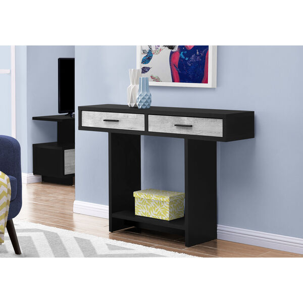 Black Grey Metal Rectangular Accent Table with Drawer, image 2