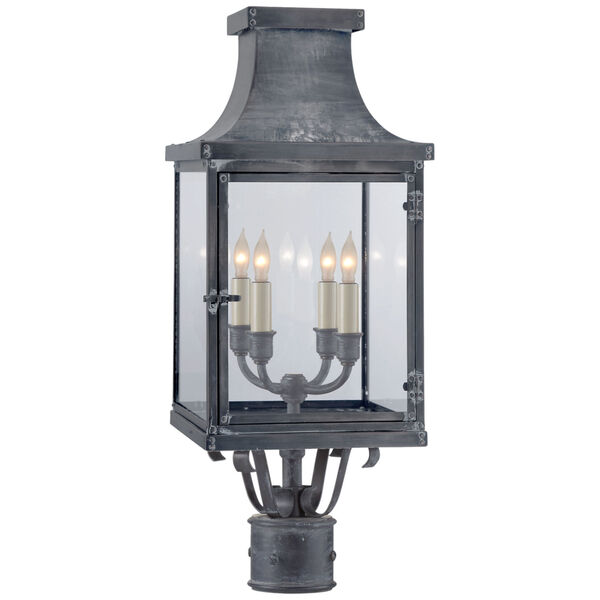 Bedford Post Lantern in Weathered Zinc with Clear Glass by Chapman and Myers, image 1