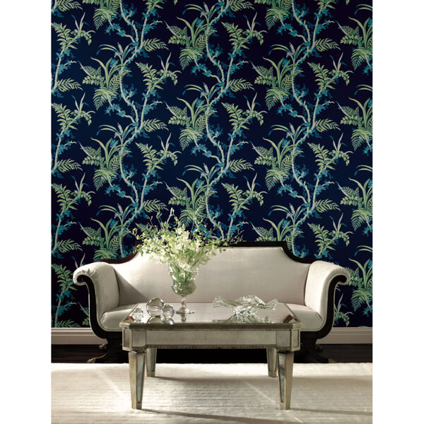 Grandmillennial Navy Green Enchanted Fern Pre Pasted Wallpaper - SAMPLE SWATCH ONLY, image 1
