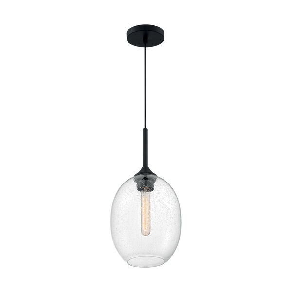 Aria Matte Black 17-Inch One-Light Pendant with Clear Seeded Glass, image 1