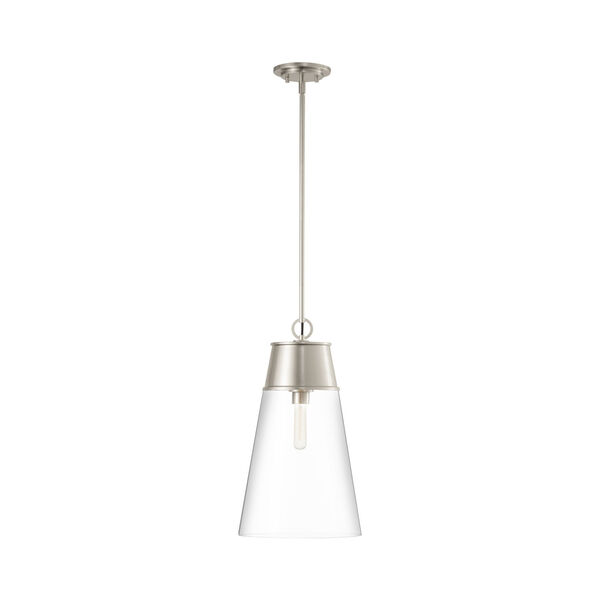 Wentworth Brushed Nickel One-Light Pendant with Clear Glass Shade, image 1