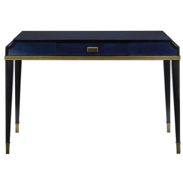 Kallista Dark Sapphire and Antique Brass Writing Desk, image 1