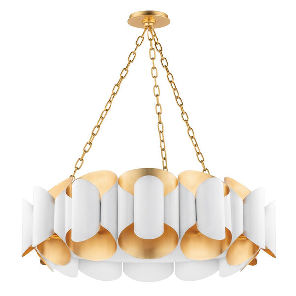 Banks Gold and White 12-Light Chandelier, image 1