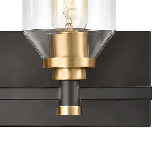 Cambria Matte Black and Satin Brass Three-Light Vanity Light, image 4