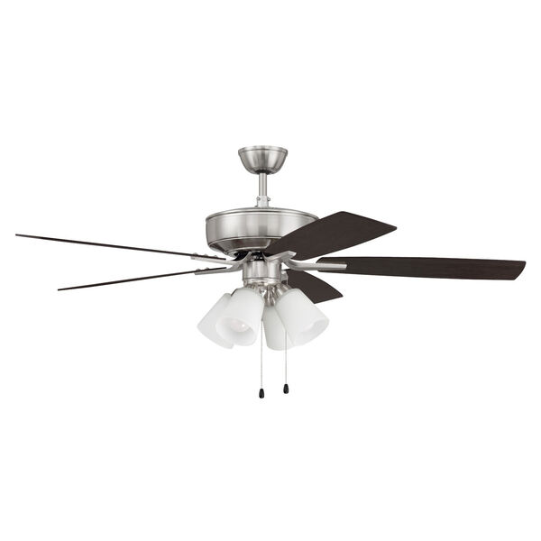 Pro Plus Brushed Polished Nickel 52-Inch Four-Light Ceiling Fan with White Frost Bell Shade, image 1