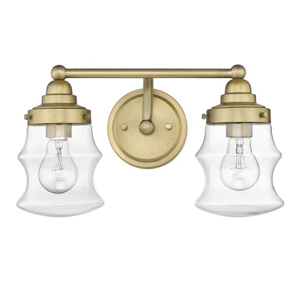 Keal Antique Brass Two-Light Bath Vanity with Clear Glass, image 2