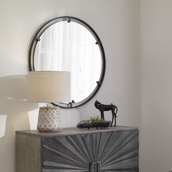 Cashel Satin Black 34-Inch x 34-Inch Round Mirror, image 1