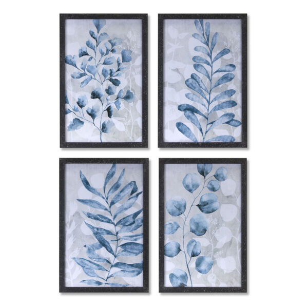 Blue and Grey Foliage Print Wall Decor, Set of 4, image 1
