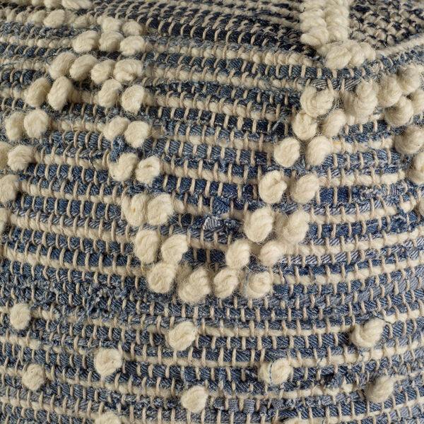Rofi Denim and Ivory Cotton Stitched Square Pouf, image 4