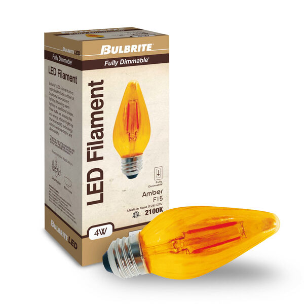 Pack of 4 Amber F15 LED E26 Dimmable 4W 2100K Fiesta Filament Light Bulb, image 3
