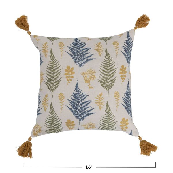 Multicolor Cotton 16 x 16-Inch Pillow with Botanical Print and Tassels, image 6