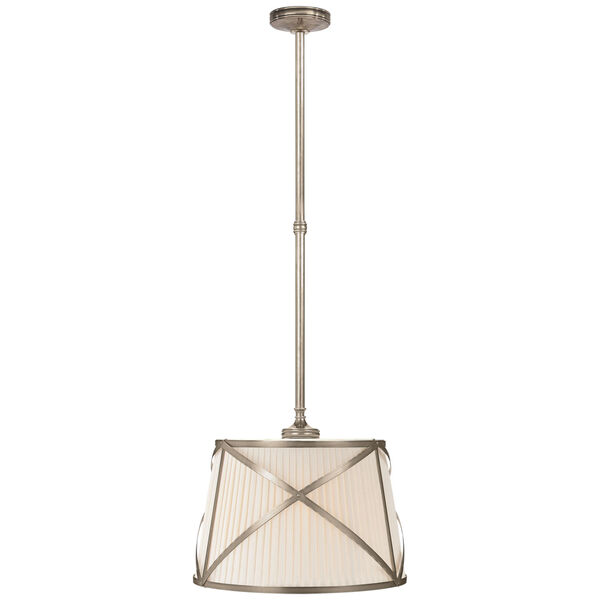 Grosvenor Small Single Hanging Shade in Antique Nickel with Linen Shade by Chapman and Myers, image 1